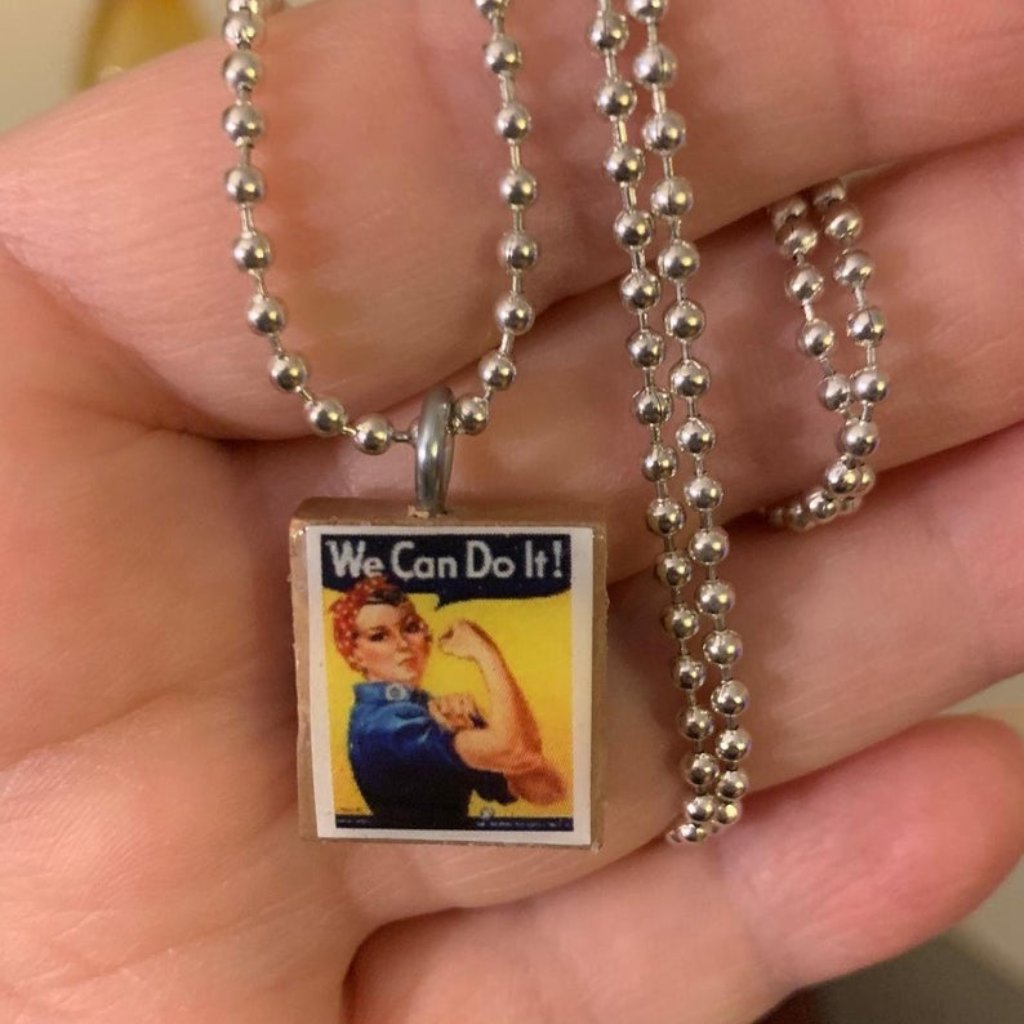 (2/$12,4/$20) Rosie The Riveter Scrabble Necklace